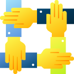an icon showing four arms coming together to represent community
