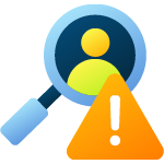 an icon showing a magnifying glass on a person and a caution icon