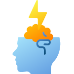 an icon showing the brain being harmed