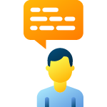 an icon showing a person with a chat bubble above their head